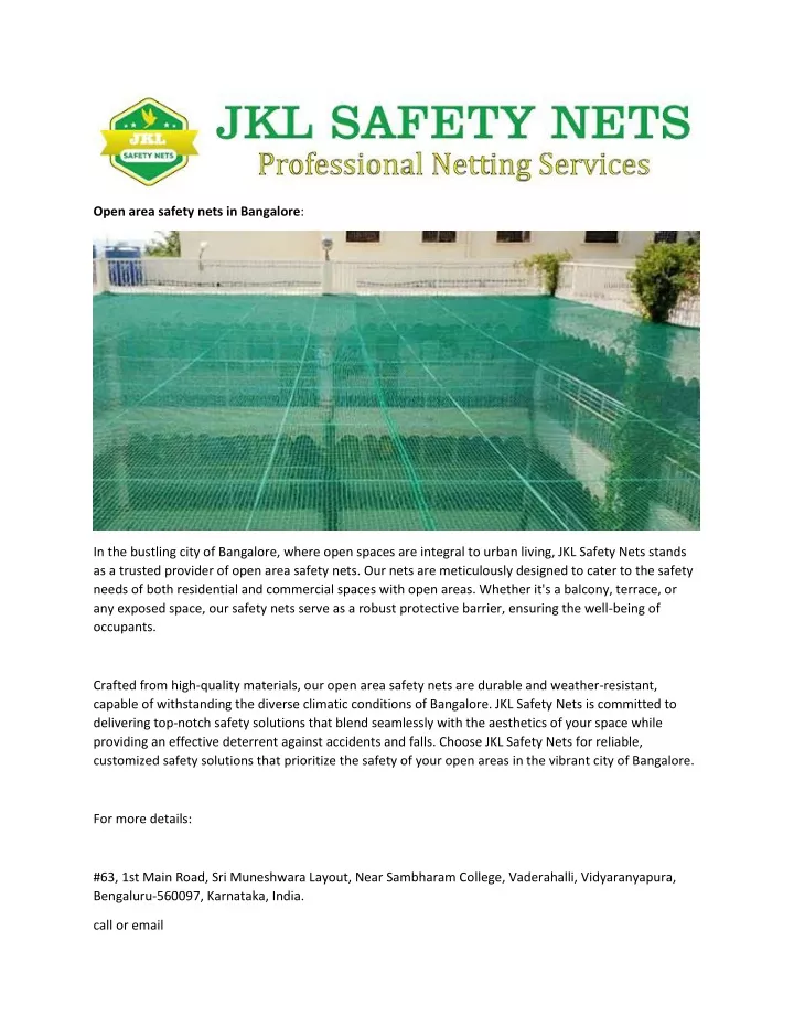 open area safety nets in bangalore