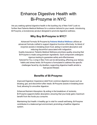 Optimize Digestion in NYC: Bi-Prozyme at Patients Medical Wellness