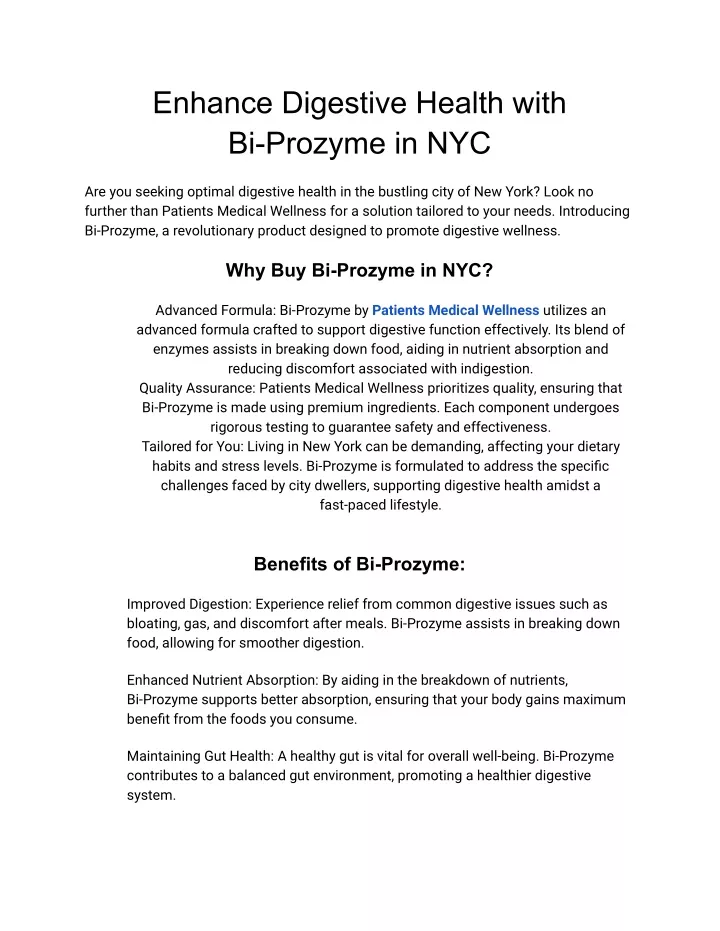 enhance digestive health with bi prozyme in nyc