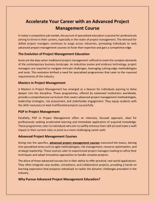 Accelerate Your Career with an Advanced Project Management Course