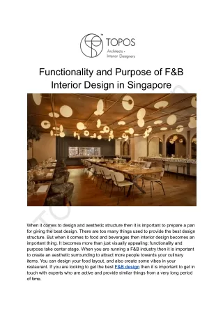 Functionality and Purpose of F&B Interior Design in Singapore