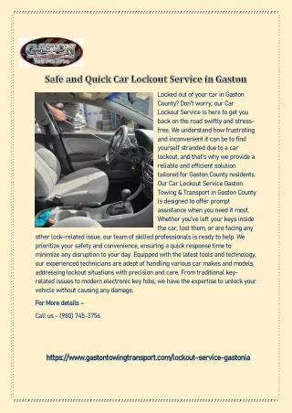 Safe and Quick Car Lockout Service in Gaston County