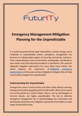 Emergency Management Mitigation - Planning for the Unpredictable