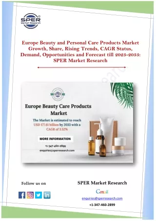 Europe Skin Care Products Market Share, Growth, Trends Analysis till 2023-2033