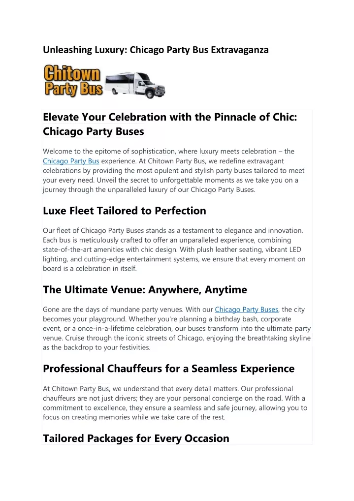 unleashing luxury chicago party bus extravaganza