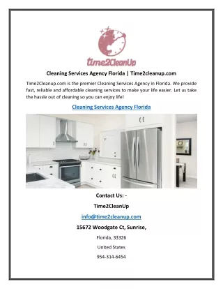 Cleaning Services Agency Florida  Time2cleanup.com