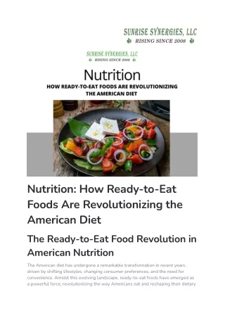 Nutrition How Ready-to-Eat Foods Are Revolutionizing the American Diet