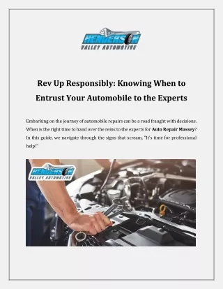 Rev Up Responsibly: Knowing When to Entrust Your Automobile to the Experts