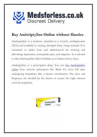 Buy Amitriptyline Online without Hassles