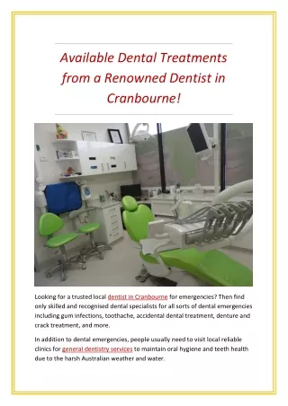 Available Dental Treatments from a Renowned Dentist in Cranbourne!