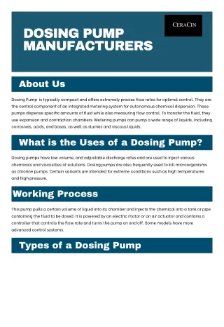 Various Features of Dosing Pump | Dosing Pump Manufacturers
