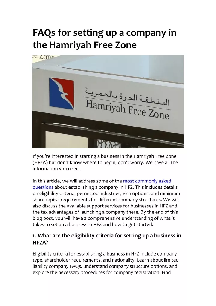 faqs for setting up a company in the hamriyah