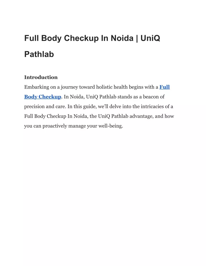 full body checkup in noida uniq