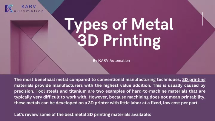 types of metal 3d printing