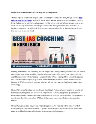 Why is Plutus IAS the best IAS Coaching in Karol Bagh Delhi