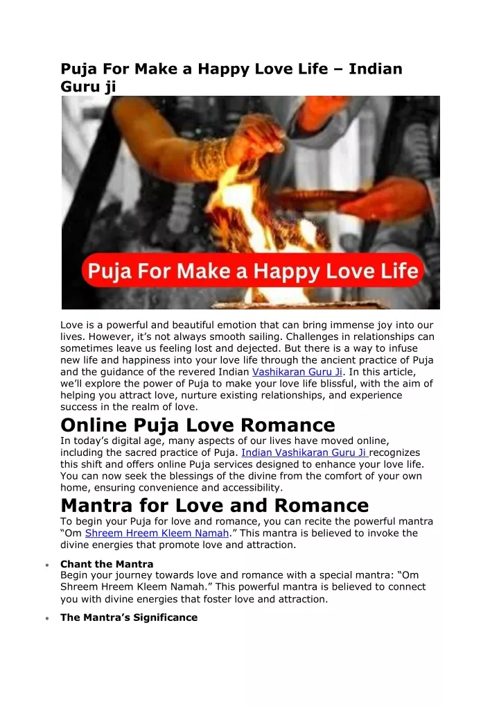 puja for make a happy love life indian guru ji