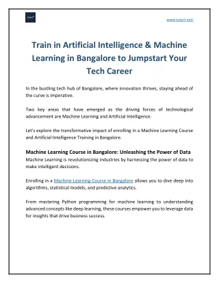 Train in Artificial Intelligence & Machine Learning in Bangalore to Jumpstart Your Tech Career