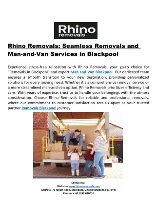 Rhino Removals: Seamless Removals and Man-and-Van Services in Blackpool