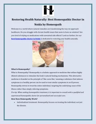 Restoring Health Naturally  Best Homeopathic Doctor in Noida by Homeopath