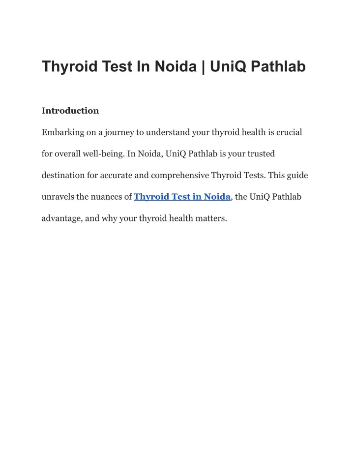 thyroid test in noida uniq pathlab