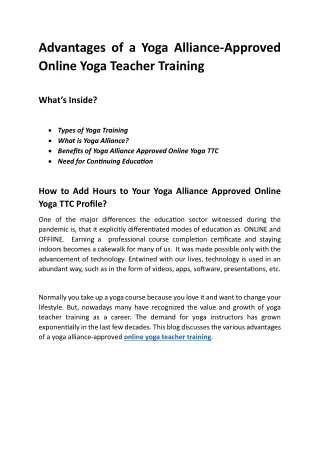 Advantages of a Yoga Alliance Approved Online Yoga Teacher Training