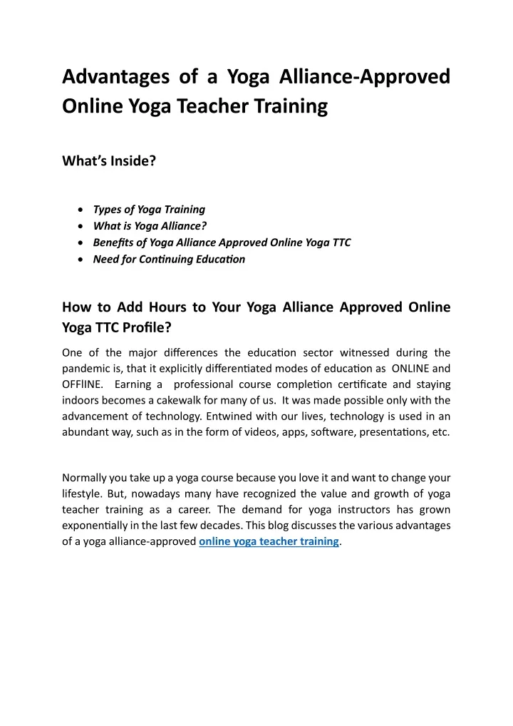 advantages of a yoga alliance approved online