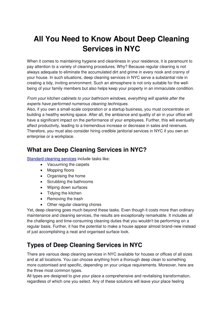 all you need to know about deep cleaning services