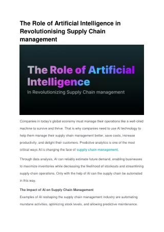 The Role of Artificial Intelligence in Revolutionising Supply Chain management