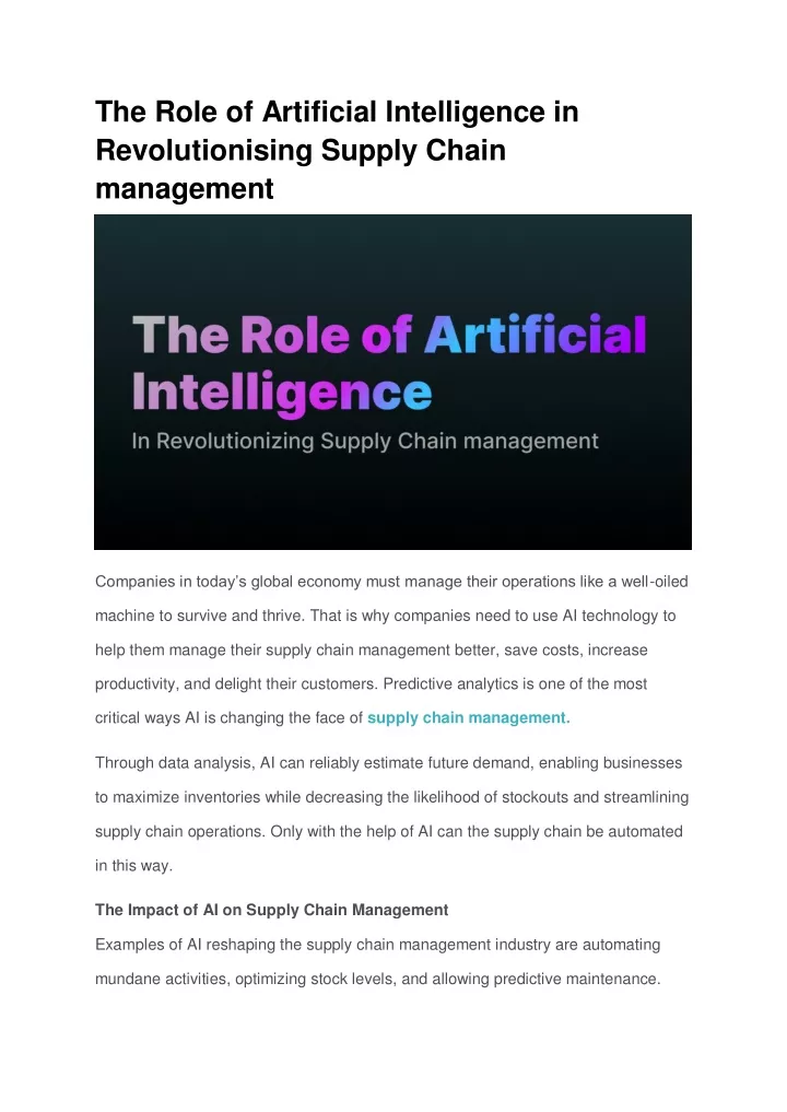 the role of artificial intelligence
