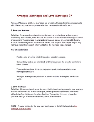 Arranged Marriages and Love Marriages