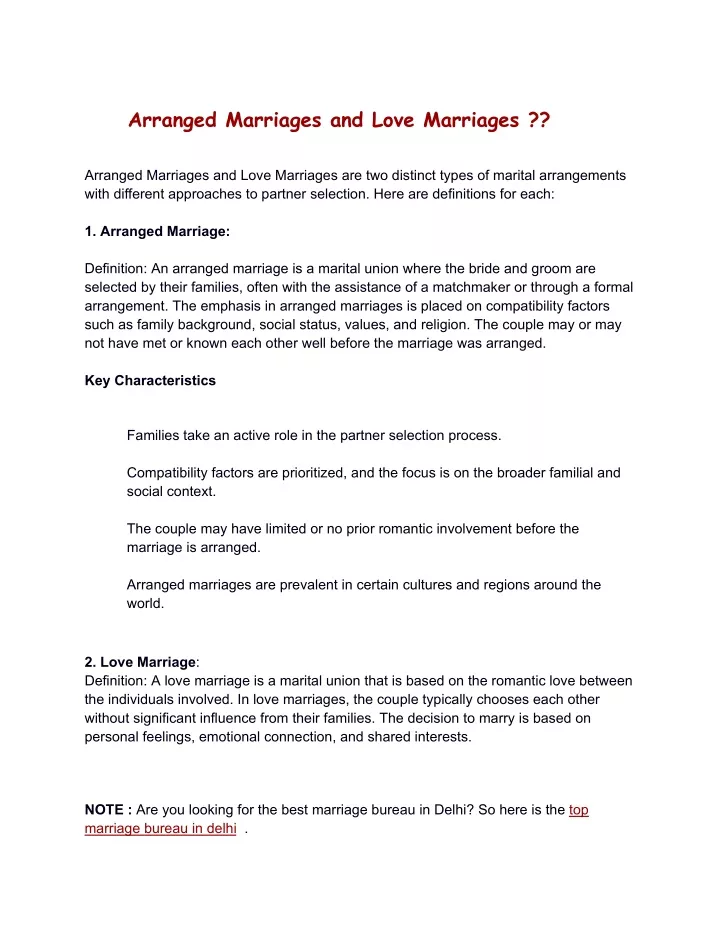 arranged marriages and love marriages