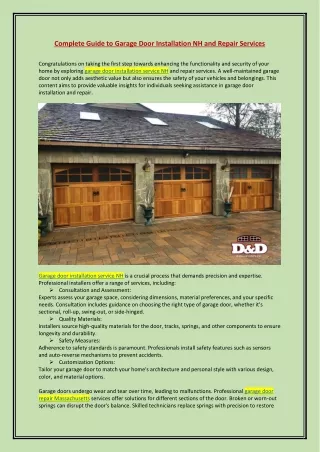 Complete Guide to Garage Door Installation NH and Repair Services