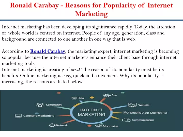 ronald carabay reasons for popularity of internet