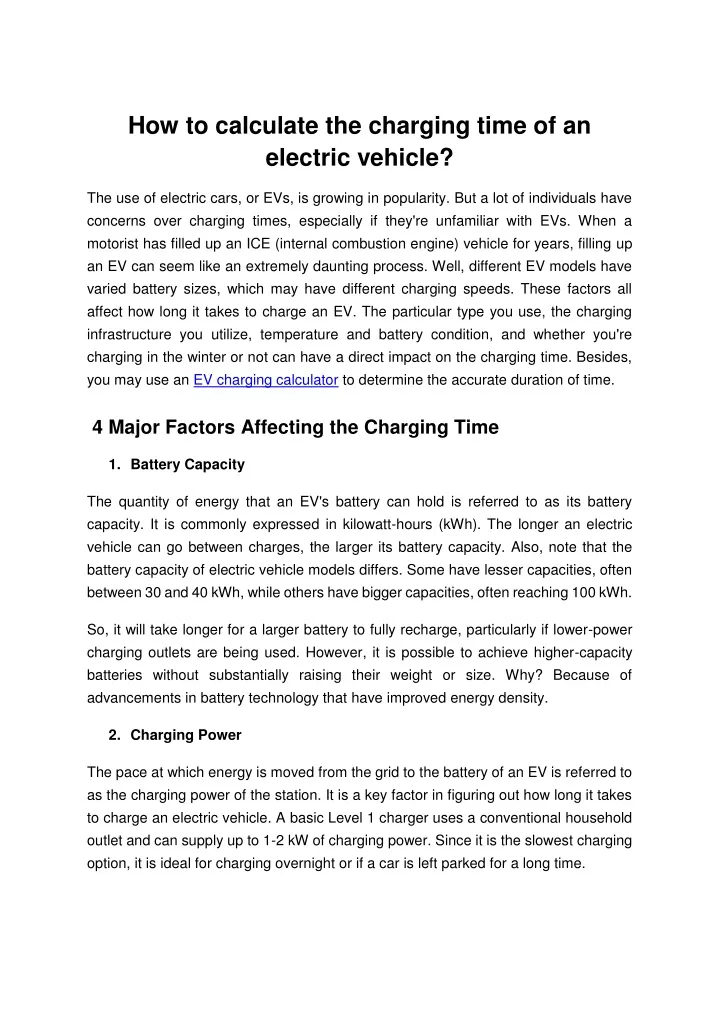 how to calculate the charging time of an electric