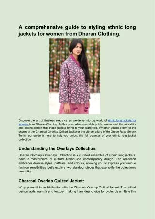 A comprehensive guide to styling ethnic long jackets for women from Dharan Clothing.