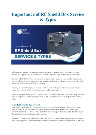 Importance of RF Shield Box Service & Types