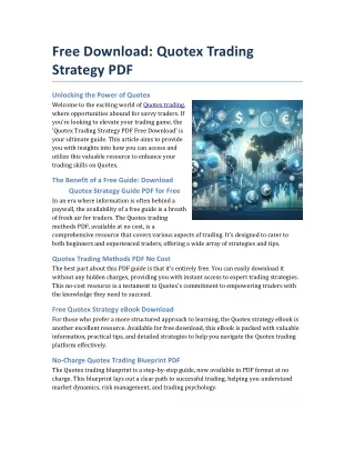 Free Download Quotex Trading Strategy PDF