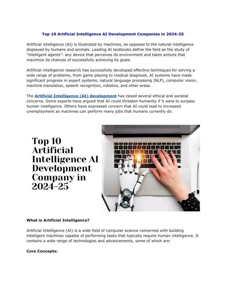 top 10 artificial intelligence ai development