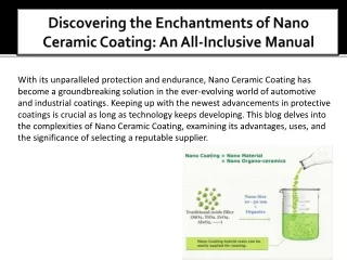 Discovering the Enchantments of Nano Ceramic Coating - An All-Inclusive Manual