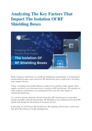 Analyzing The Key Factors That Impact The Isolation Of RF Shielding Boxes