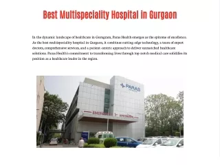 Best Multispeciality Hospital in Gurgaon