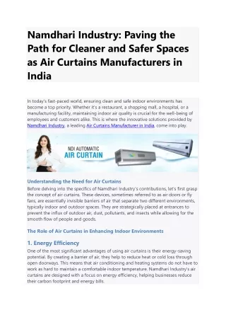 Namdhari Industry - Air Curtains Manufacturers in India