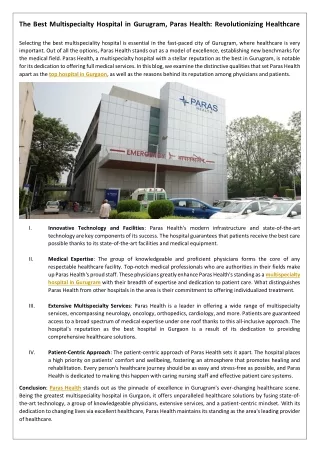 Best multispeciality hospital in Gurgaon