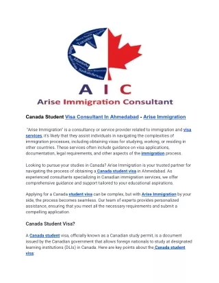 Canada Student Visa Consultant In Ahmedabad|Arise Immigration