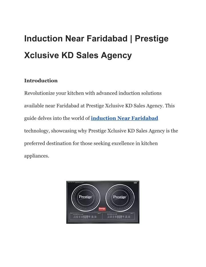 induction near faridabad prestige