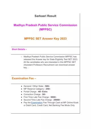 MPPSC SET Answer Key 2023