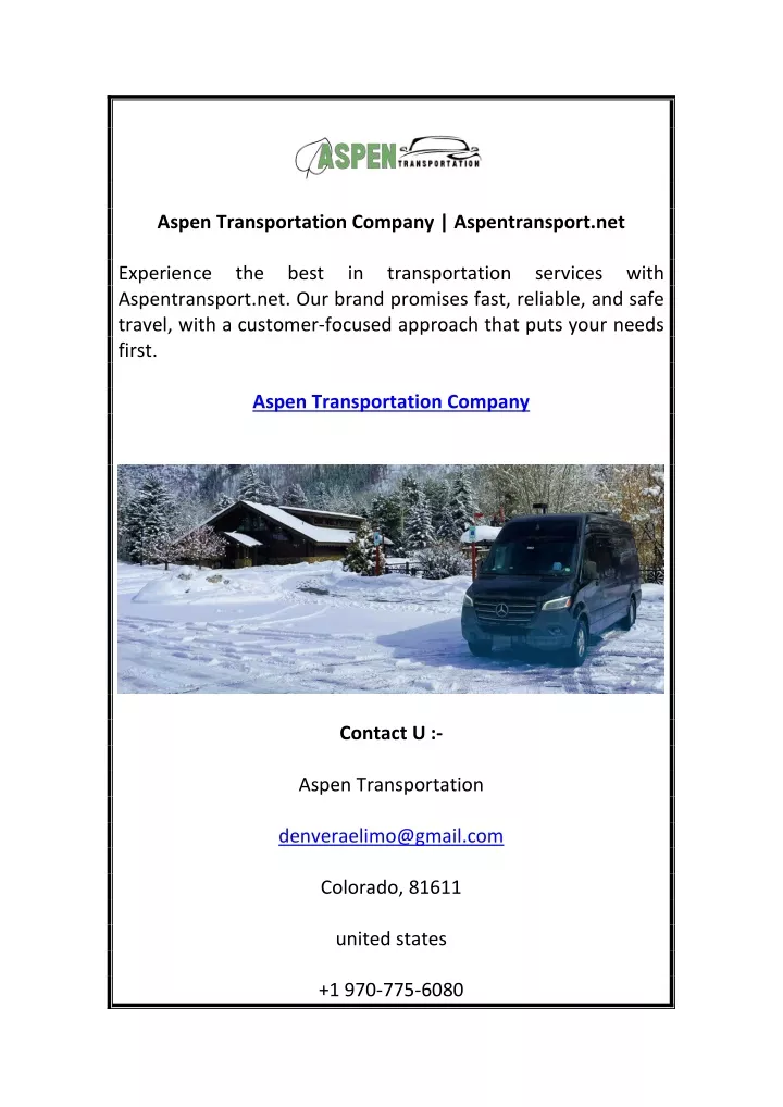 aspen transportation company aspentransport net