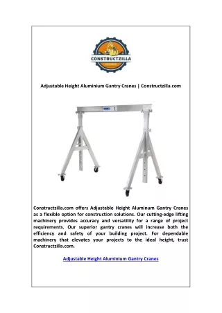 Adjustable Height Aluminium Gantry Cranes | Constructzilla.com