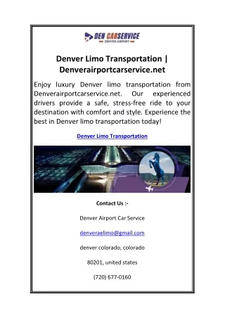 Denver Limo Transportation | Denverairportcarservice.net