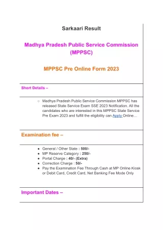 MPPSC Pre Online Form 2023